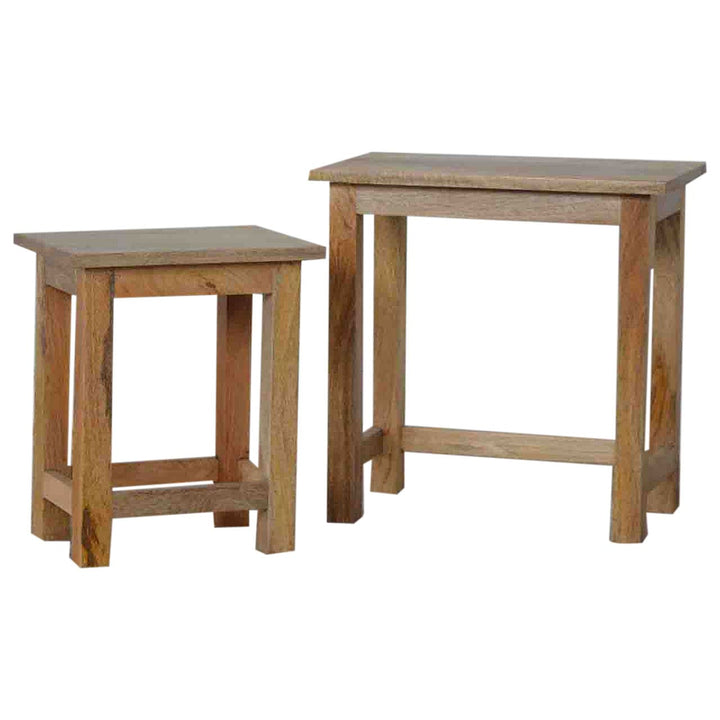 Farmhouse Country Style Stool - Solid Mango Wood Accent Seating - product view 3 showing handcrafted solid mango wood stool