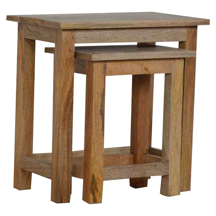 Farmhouse Country Style Stool - Solid Mango Wood Accent Seating - product view 2 showing handcrafted solid mango wood stool