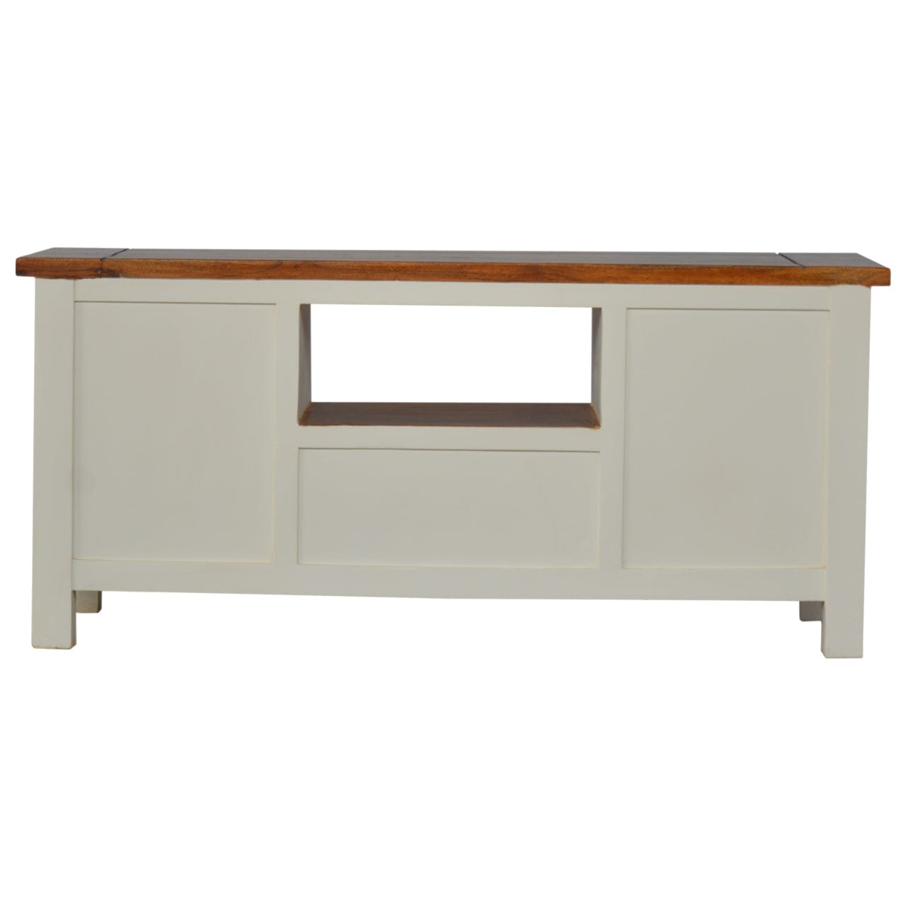 Farmhouse Country Two Tone TV Stand - Solid Mango Wood Entertainment Center for Living Room - product view 6 showing...