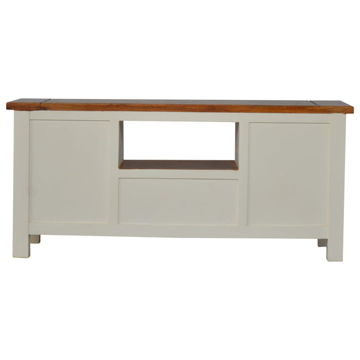 Farmhouse Country Two Tone TV Stand - Solid Mango Wood Entertainment Center for Living Room - product view 6 showing...