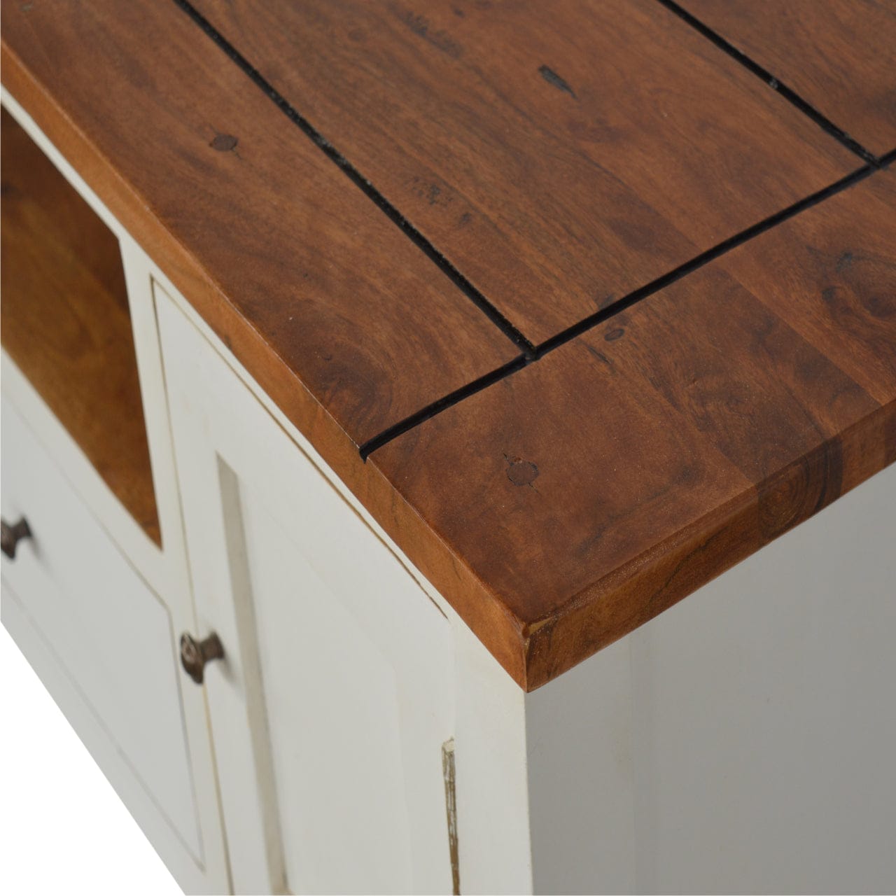 Farmhouse Country Two Tone TV Stand - Solid Mango Wood Entertainment Center for Living Room - product view 4 showing...