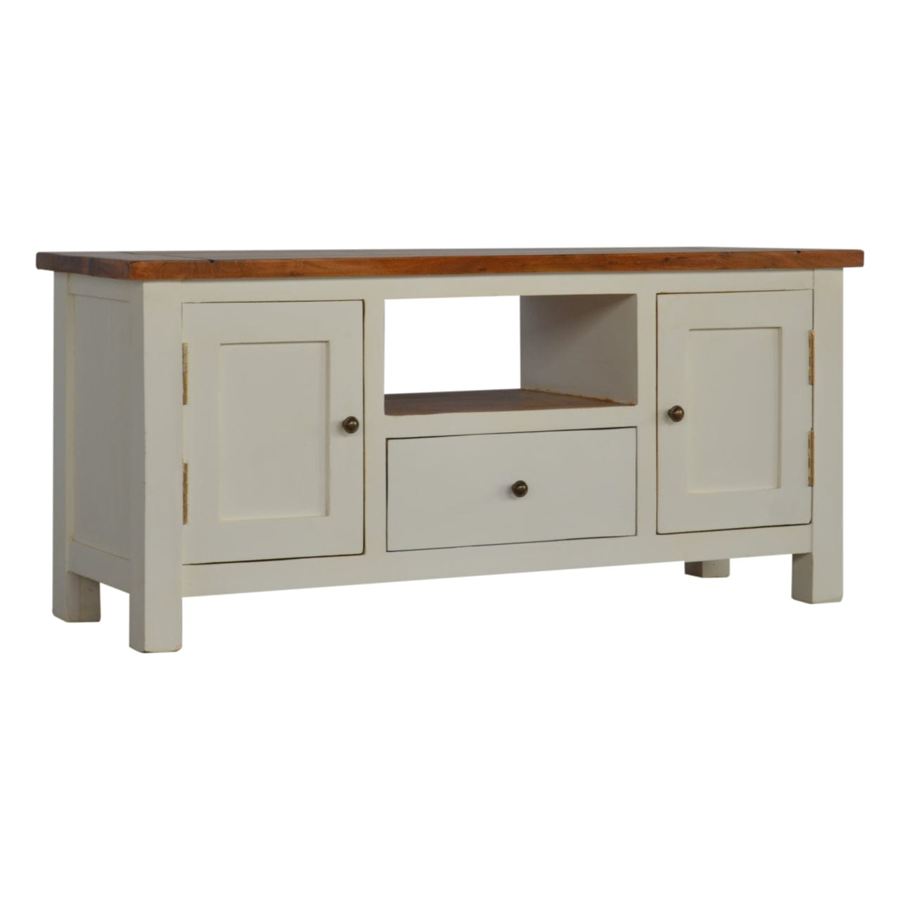 Farmhouse Country Two Tone TV Stand - Solid Mango Wood Entertainment Center for Living Room - product view 2 showing...