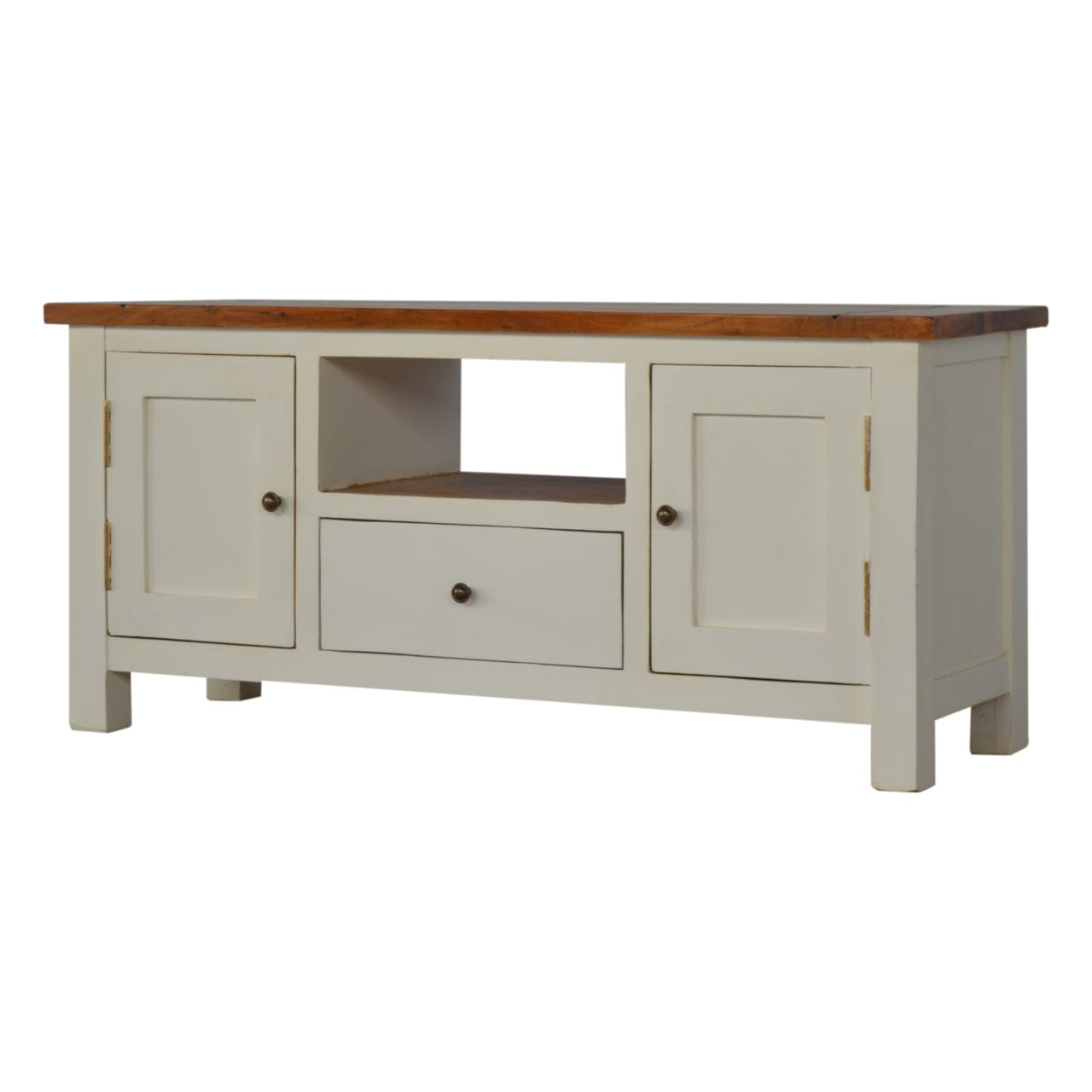Farmhouse Country Two Tone TV Stand - Solid Mango Wood Entertainment Center for Living Room - main view showing...