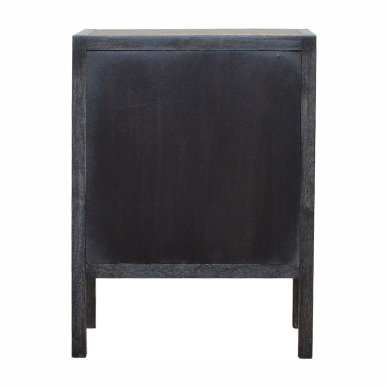 Faux Leather Nightstand - Solid Mango Wood Bedside Table for Bedroom - product view 9 showing handcrafted solid mango...