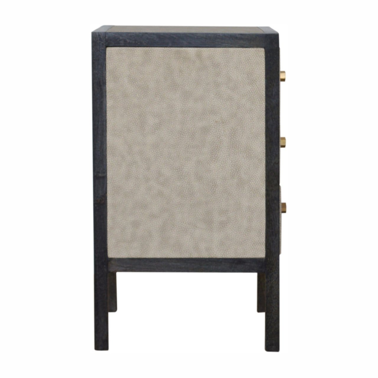 Faux Leather Nightstand - Solid Mango Wood Bedside Table for Bedroom - product view 8 showing handcrafted solid mango...