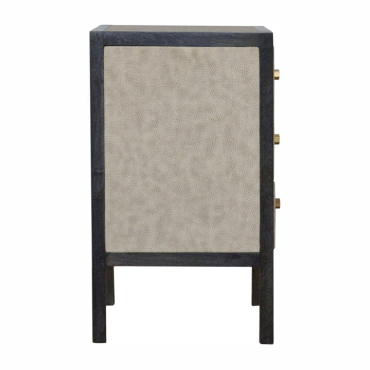 Faux Leather Nightstand - Solid Mango Wood Bedside Table for Bedroom - product view 8 showing handcrafted solid mango...