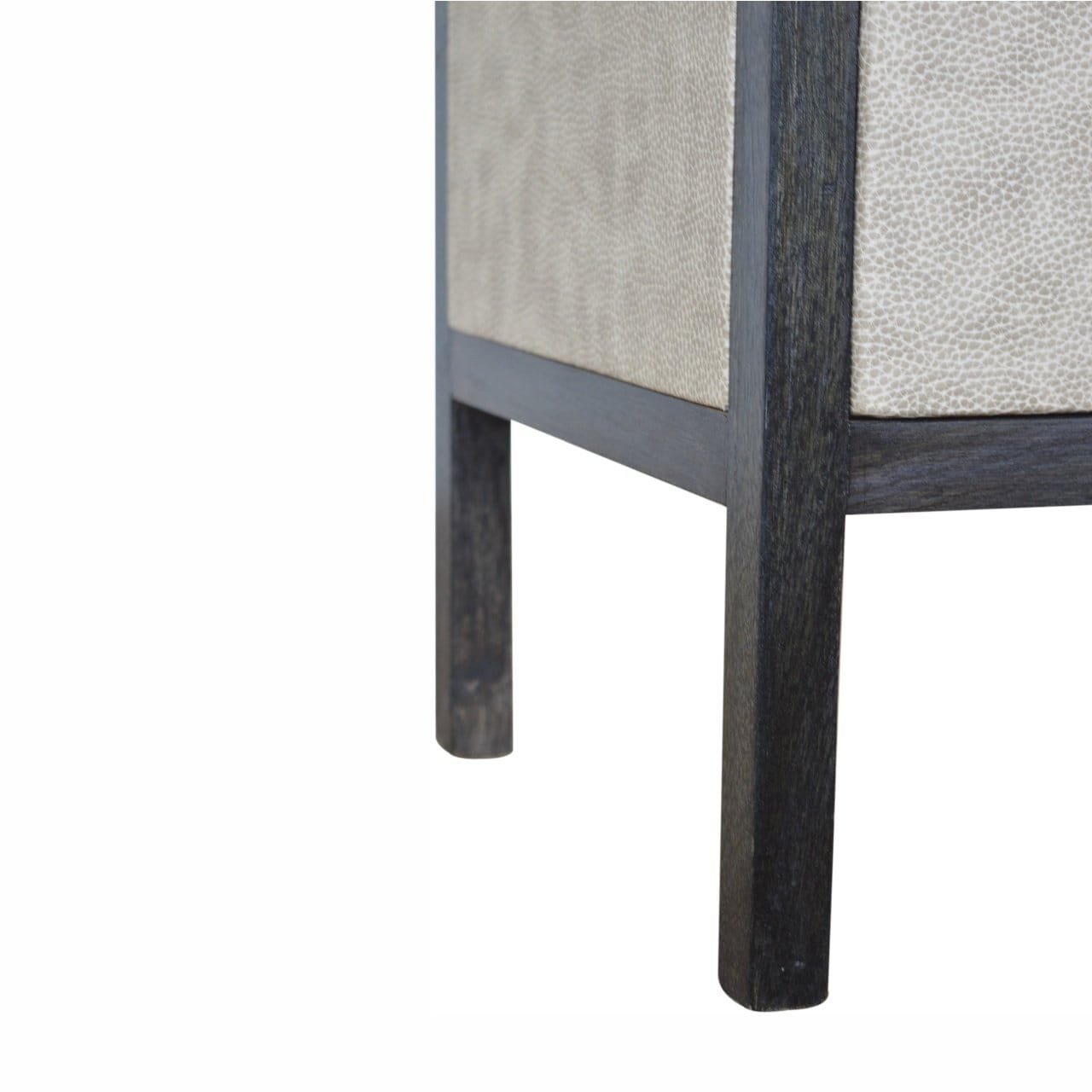 Faux Leather Nightstand - Solid Mango Wood Bedside Table for Bedroom - product view 7 showing handcrafted solid mango...
