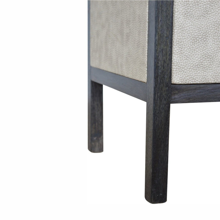 Faux Leather Nightstand - Solid Mango Wood Bedside Table for Bedroom - product view 7 showing handcrafted solid mango...
