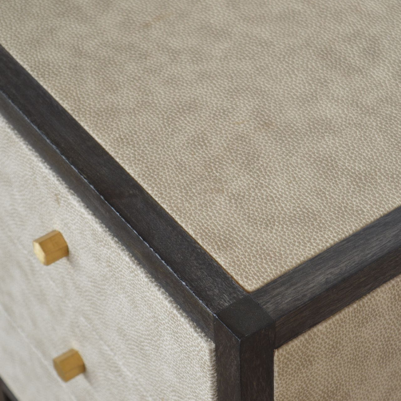 Faux Leather Nightstand - Solid Mango Wood Bedside Table for Bedroom - product view 4 showing handcrafted solid mango...