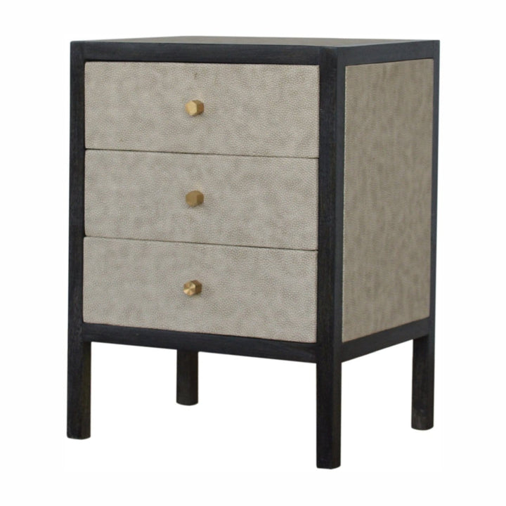 Faux Leather Nightstand - Solid Mango Wood Bedside Table for Bedroom - product view 3 showing handcrafted solid mango...