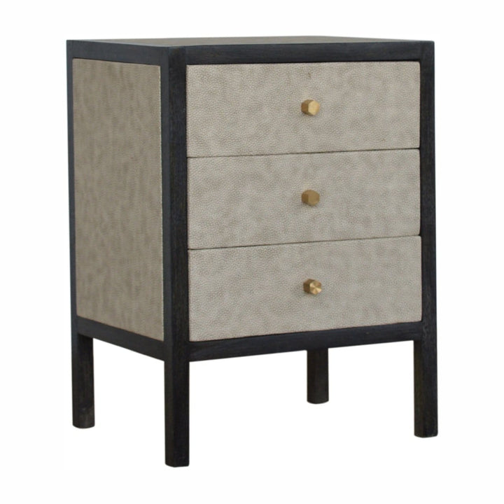 Faux Leather Nightstand - Solid Mango Wood Bedside Table for Bedroom - product view 2 showing handcrafted solid mango...