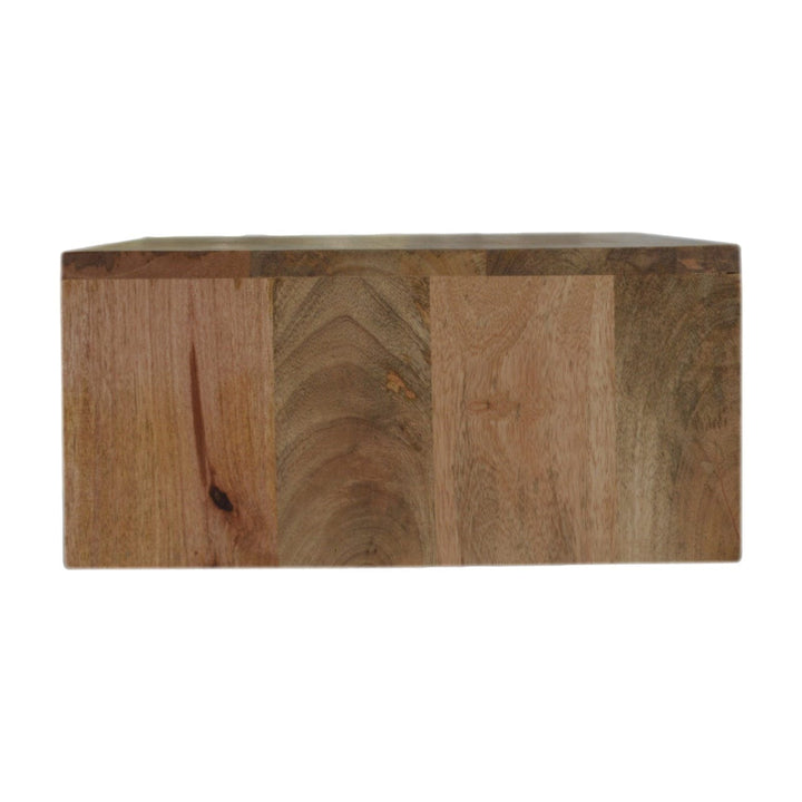 Floating Cement Brass Inlay Nightstand - Solid Mango Wood Bedside Table for Bedroom - product view 6 showing handcrafted...