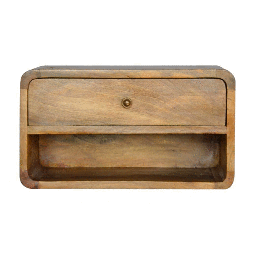 Floating Curve Open Slot Nightstand - Solid Mango Wood Bedside Table for Bedroom - product view 9 showing handcrafted...