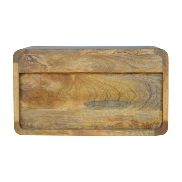 Floating Curve Open Slot Nightstand - Solid Mango Wood Bedside Table for Bedroom - product view 7 showing handcrafted...
