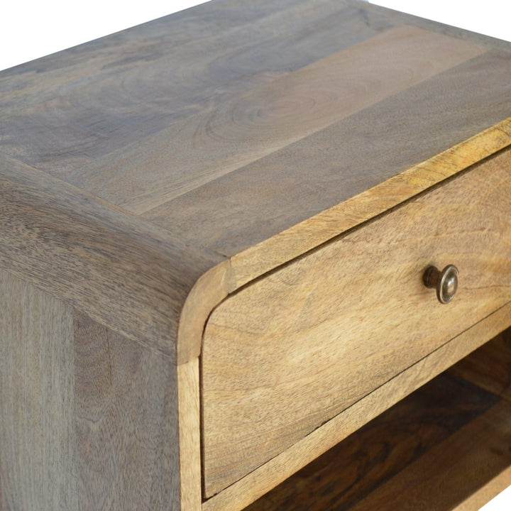 Floating Curve Open Slot Nightstand - Solid Mango Wood Bedside Table for Bedroom - product view 6 showing handcrafted...