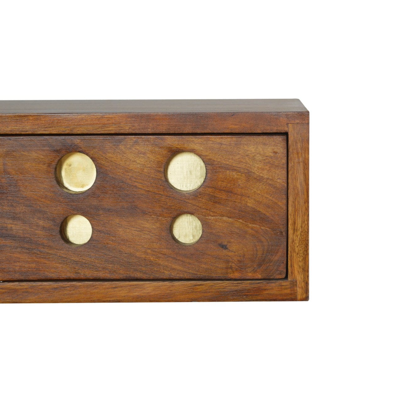 Floating Cut out Brass Nightstand - Solid Mango Wood Bedside Table for Bedroom - product view 3 showing handcrafted solid...