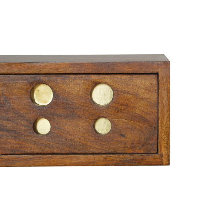 Floating Cut out Brass Nightstand - Solid Mango Wood Bedside Table for Bedroom - product view 3 showing handcrafted solid...