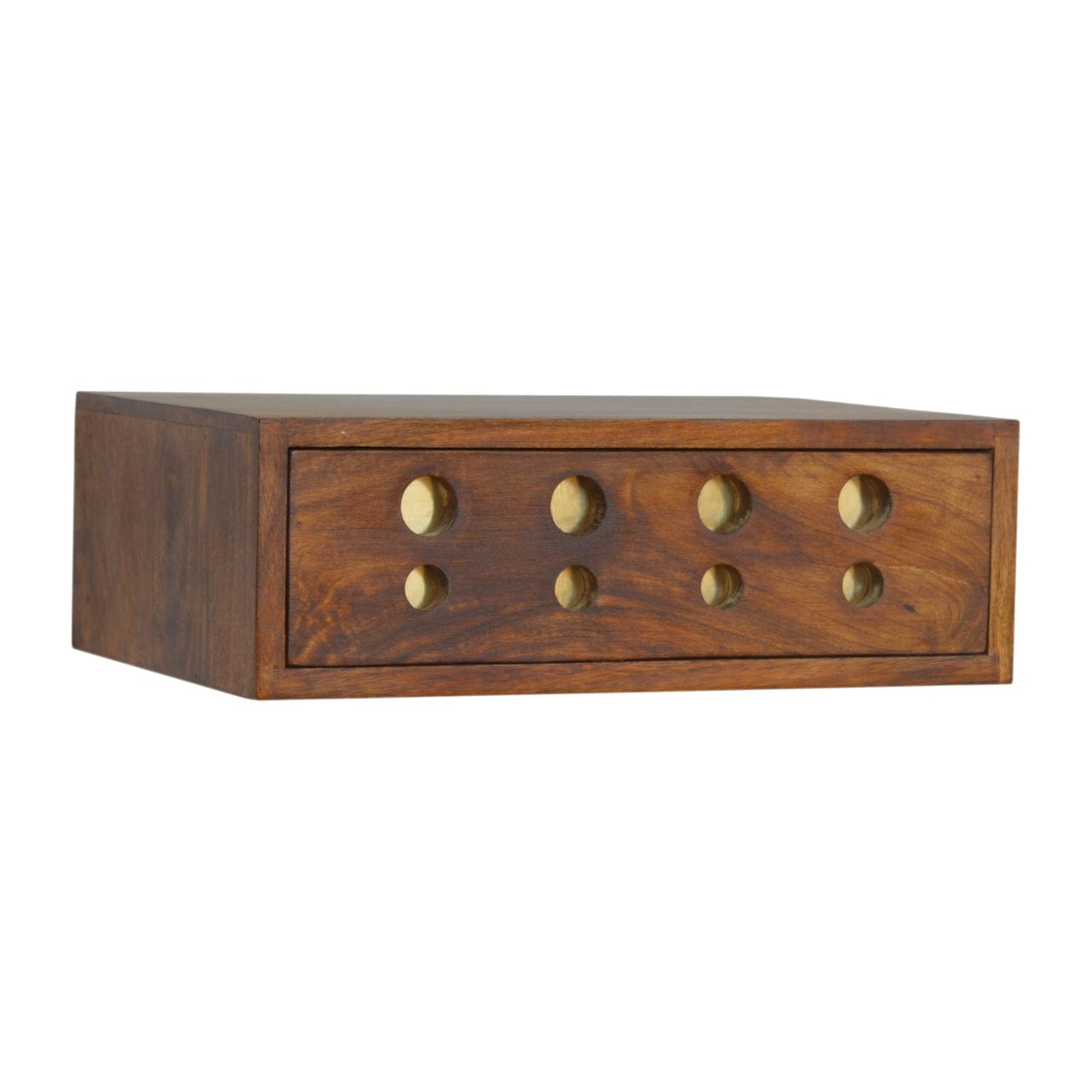 Floating Cut out Brass Nightstand - Solid Mango Wood Bedside Table for Bedroom - main view showing handcrafted solid...