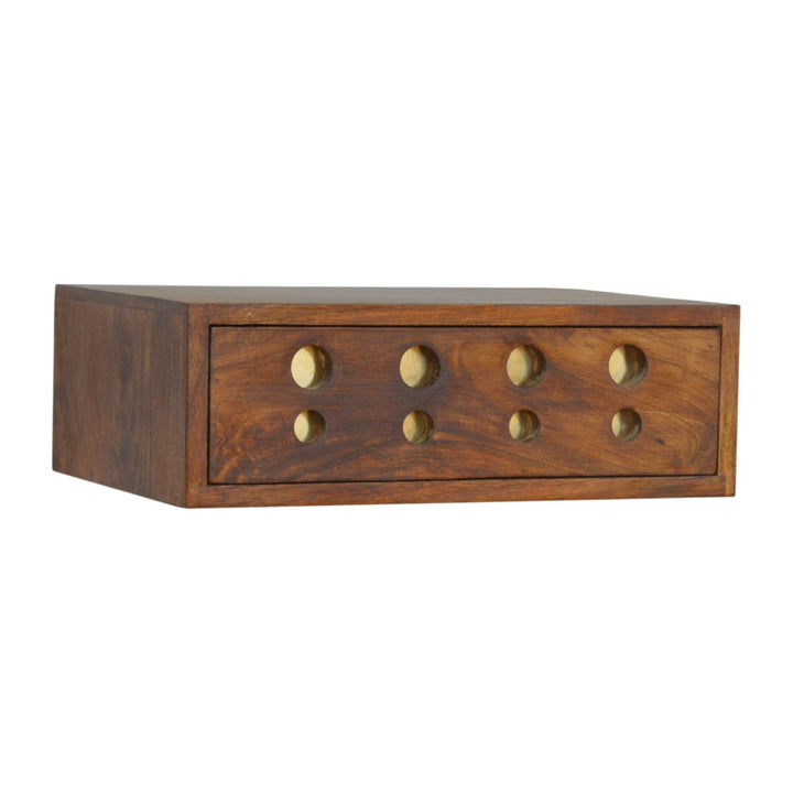 Floating Cut out Brass Nightstand - Solid Mango Wood Bedside Table for Bedroom - main view showing handcrafted solid...