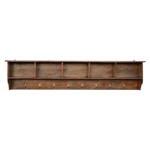 Floating Hook Storage Unit - Solid Mango Wood Shelving System for Living Room - product view 7 showing handcrafted solid...