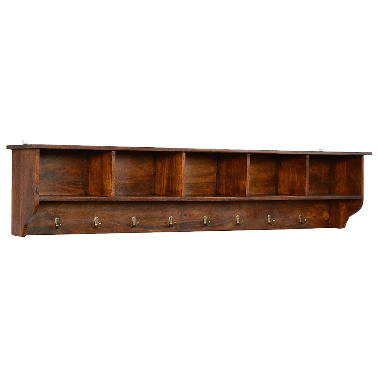 Floating Hook Storage Unit - Solid Mango Wood Shelving System for Living Room - main view showing handcrafted solid mango...