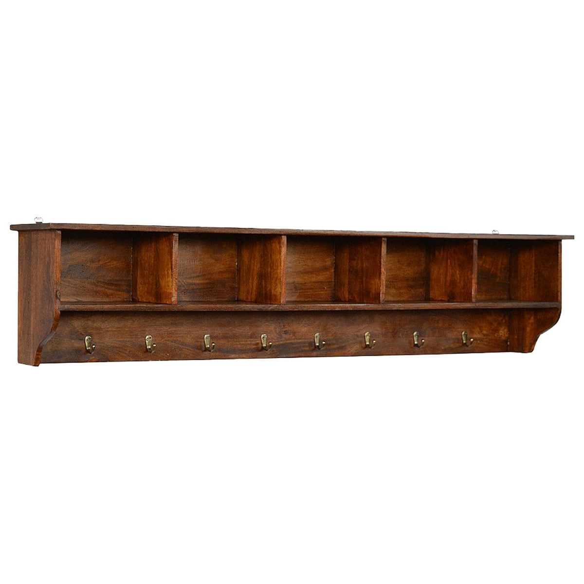 Floating Hook Storage Unit - Solid Mango Wood Shelving System for Living Room - main view showing handcrafted solid mango...