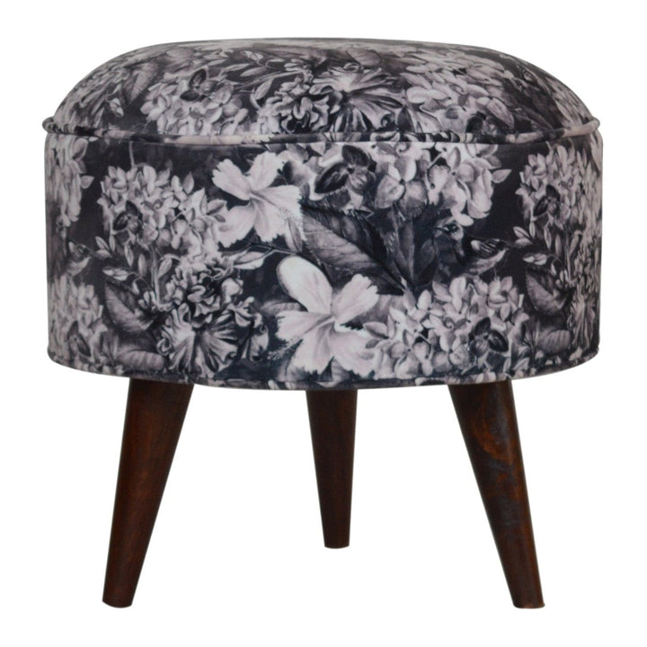 Floral Print Footstool - Solid Mango Wood Accent Stool for Living Room - product view 6 showing handcrafted solid mango...
