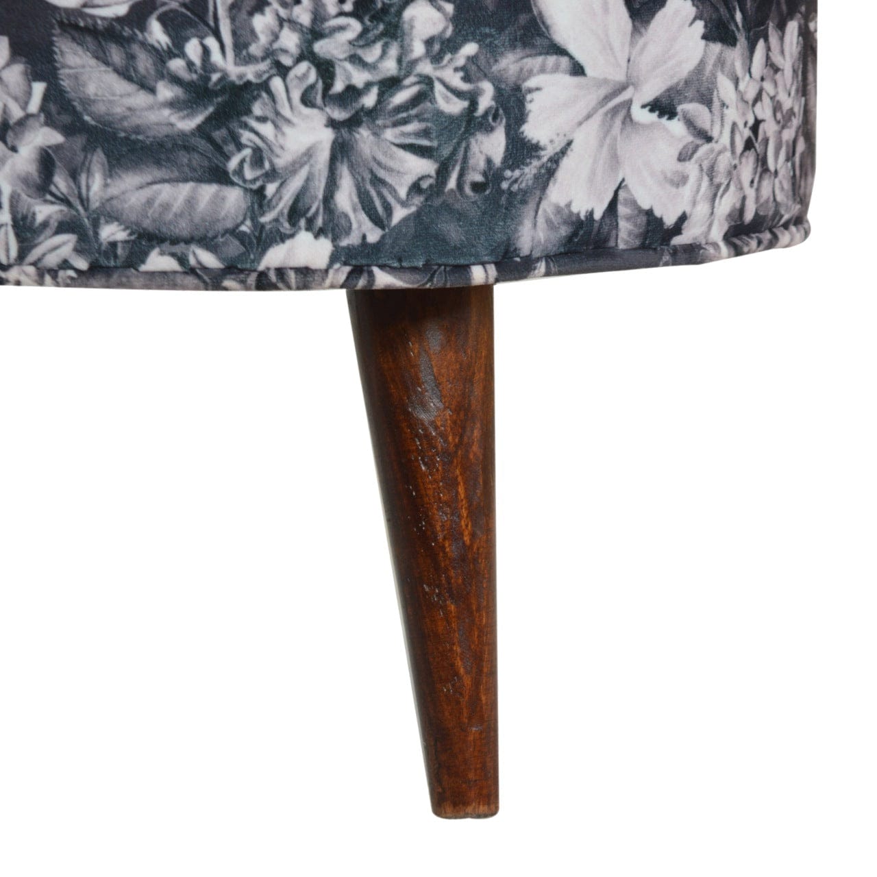 Floral Print Footstool - Solid Mango Wood Accent Stool for Living Room - product view 5 showing handcrafted solid mango...