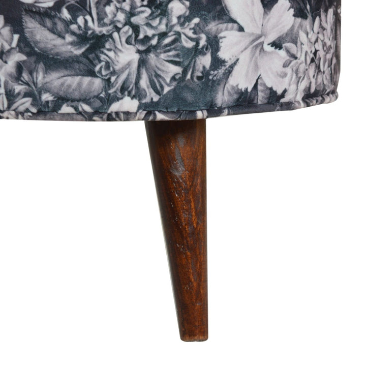 Floral Print Footstool - Solid Mango Wood Accent Stool for Living Room - product view 5 showing handcrafted solid mango...