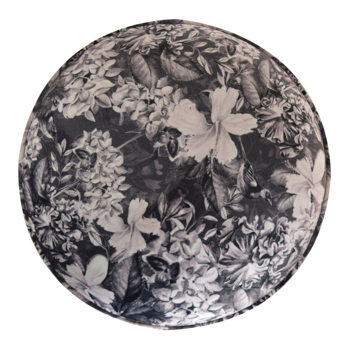 Floral Print Footstool - Solid Mango Wood Accent Stool for Living Room - product view 4 showing handcrafted solid mango...