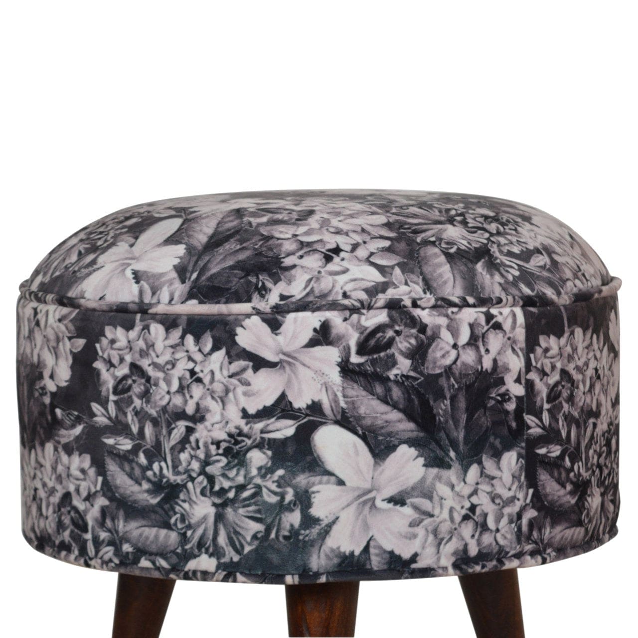 Floral Print Footstool - Solid Mango Wood Accent Stool for Living Room - product view 2 showing handcrafted solid mango...