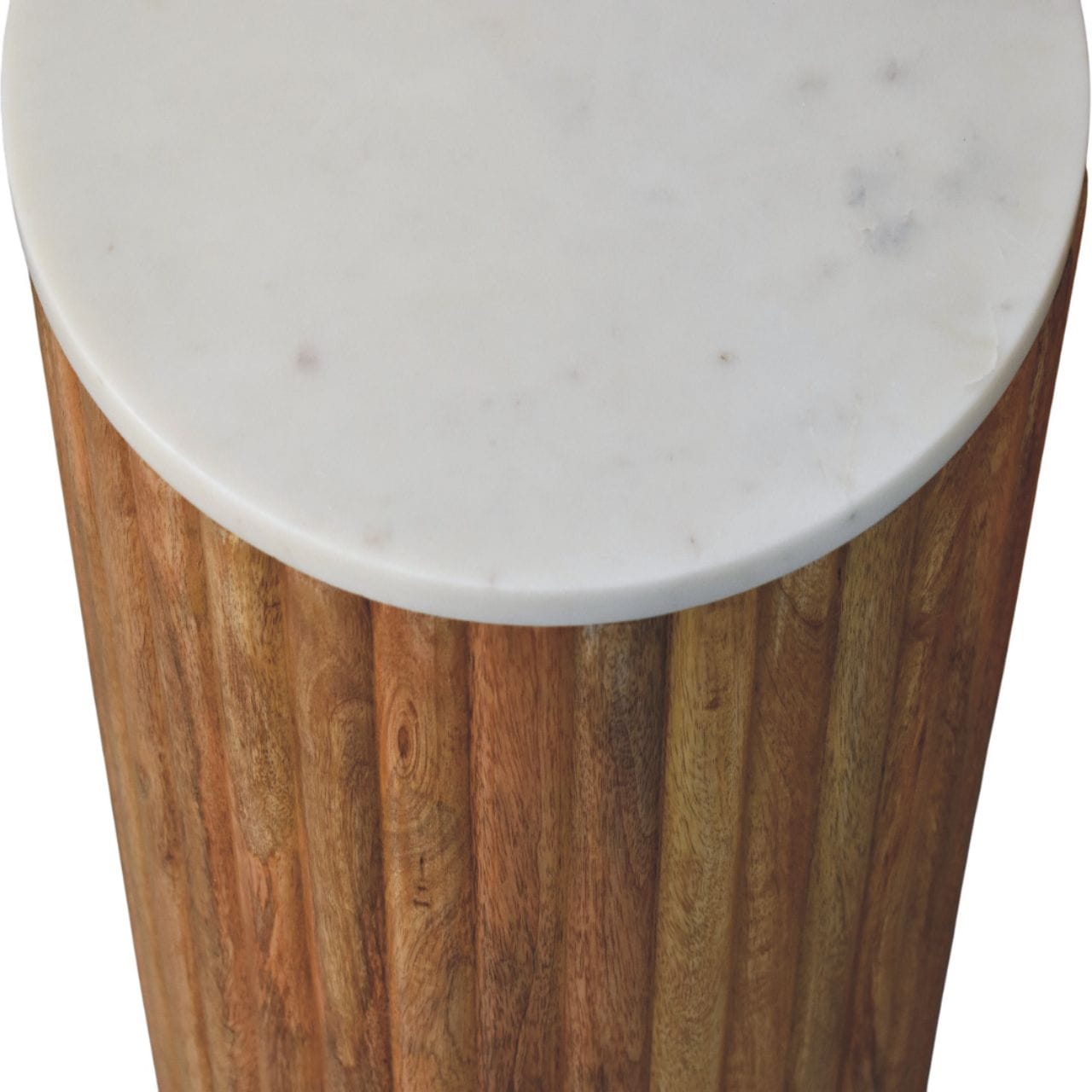 Fluted Marble End Table - Solid Mango Wood Side Table for Living Room - product view 6 showing handcrafted solid mango...