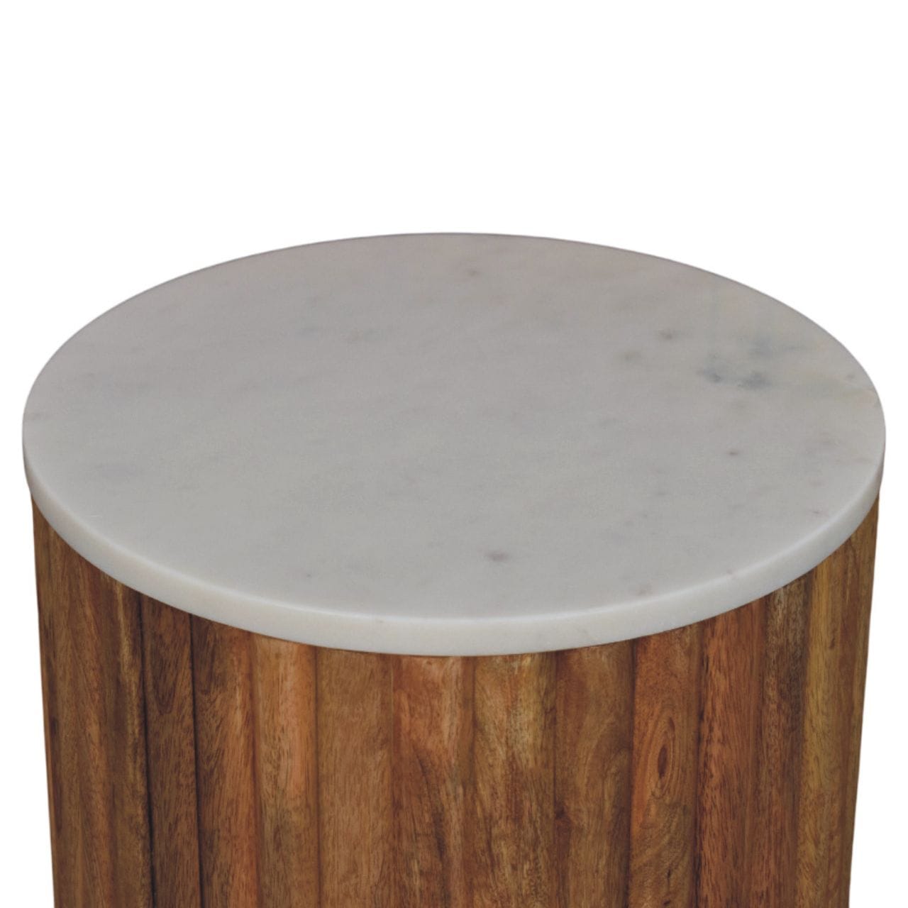 Fluted Marble End Table - Solid Mango Wood Side Table for Living Room - product view 5 showing handcrafted solid mango...