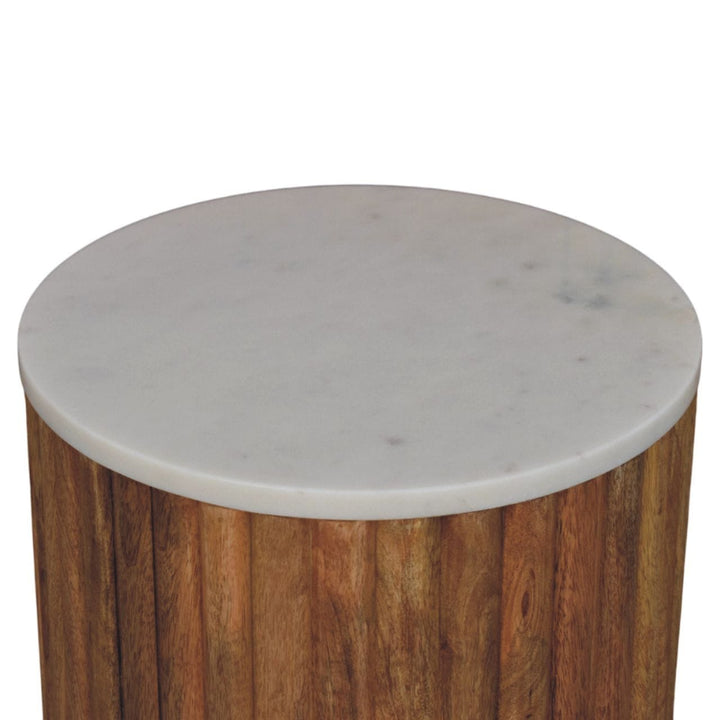 Fluted Marble End Table - Solid Mango Wood Side Table for Living Room - product view 5 showing handcrafted solid mango...