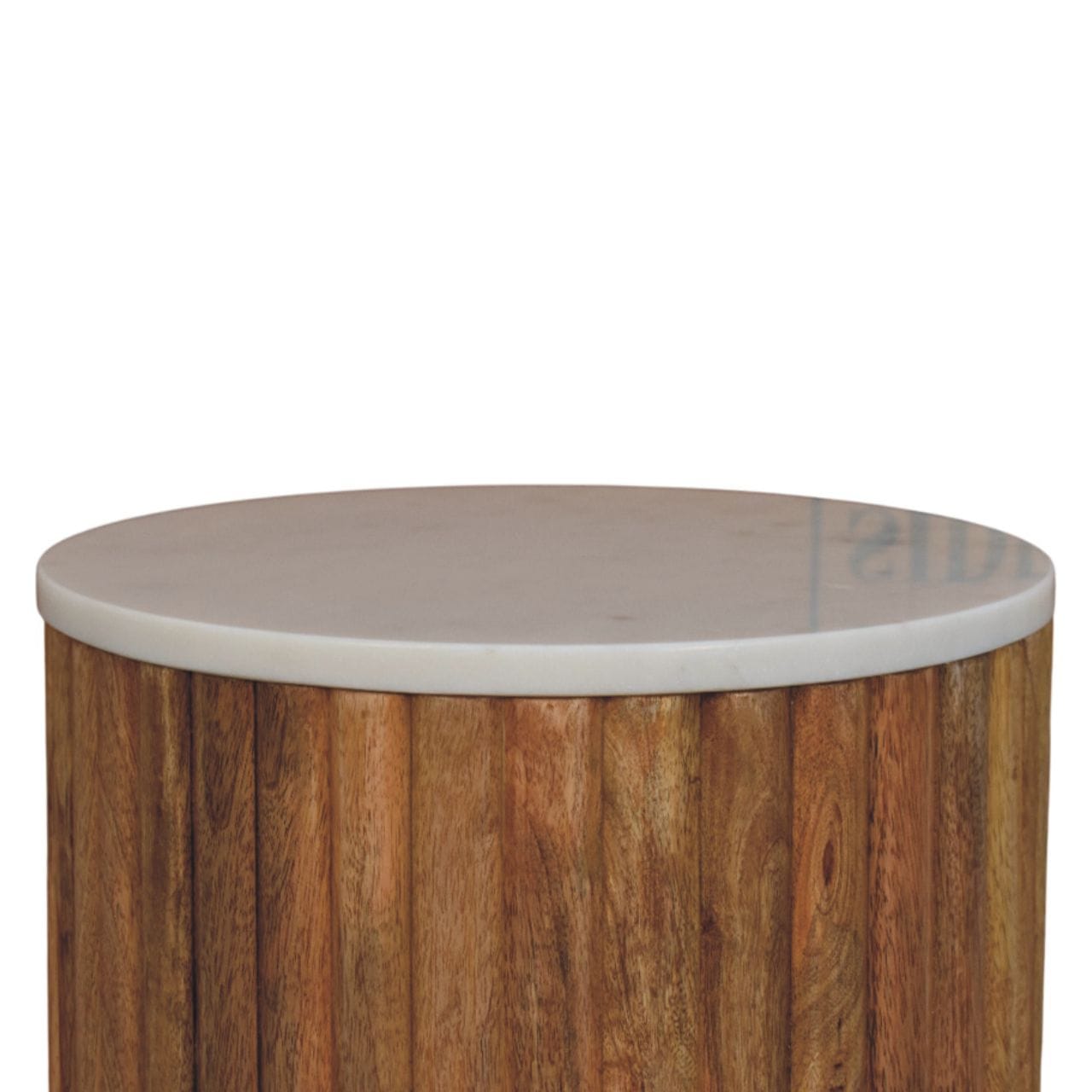 Fluted Marble End Table - Solid Mango Wood Side Table for Living Room - product view 4 showing handcrafted solid mango...