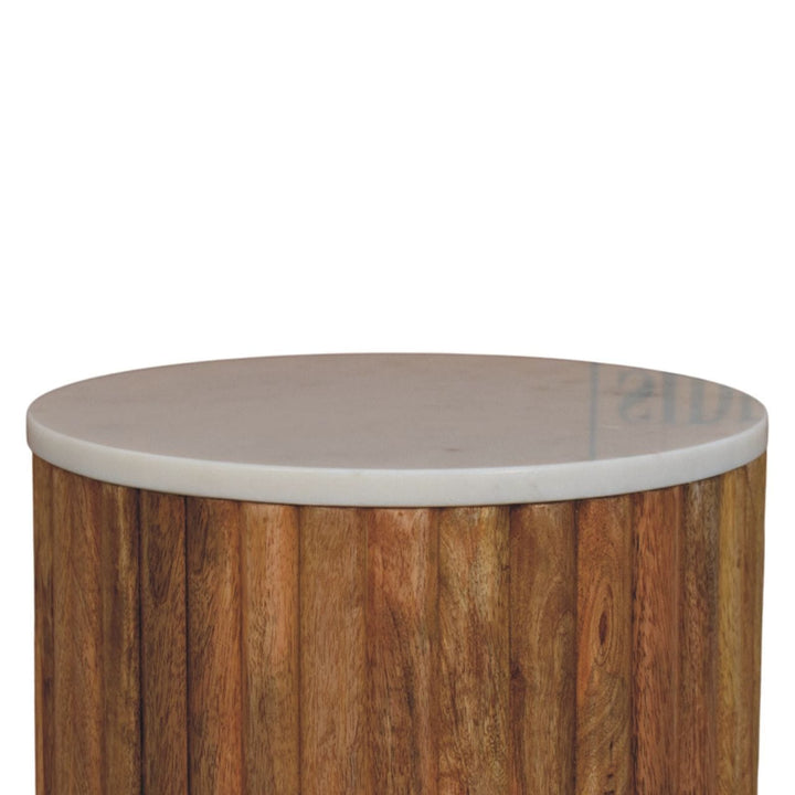 Fluted Marble End Table - Solid Mango Wood Side Table for Living Room - product view 4 showing handcrafted solid mango...