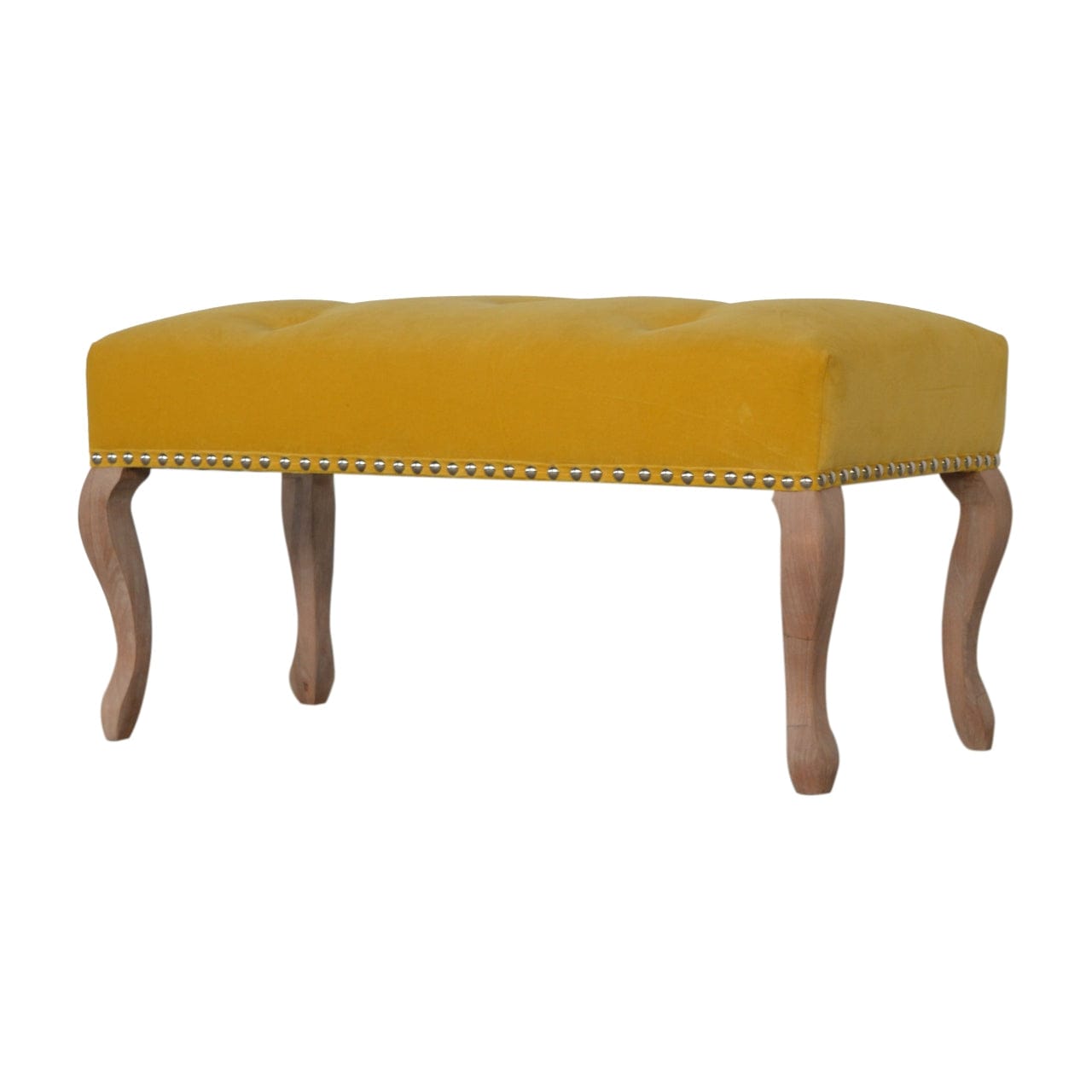 French Style Bench - Solid Mango Wood Seating Furniture for Entryway - product view 3 showing handcrafted solid mango...