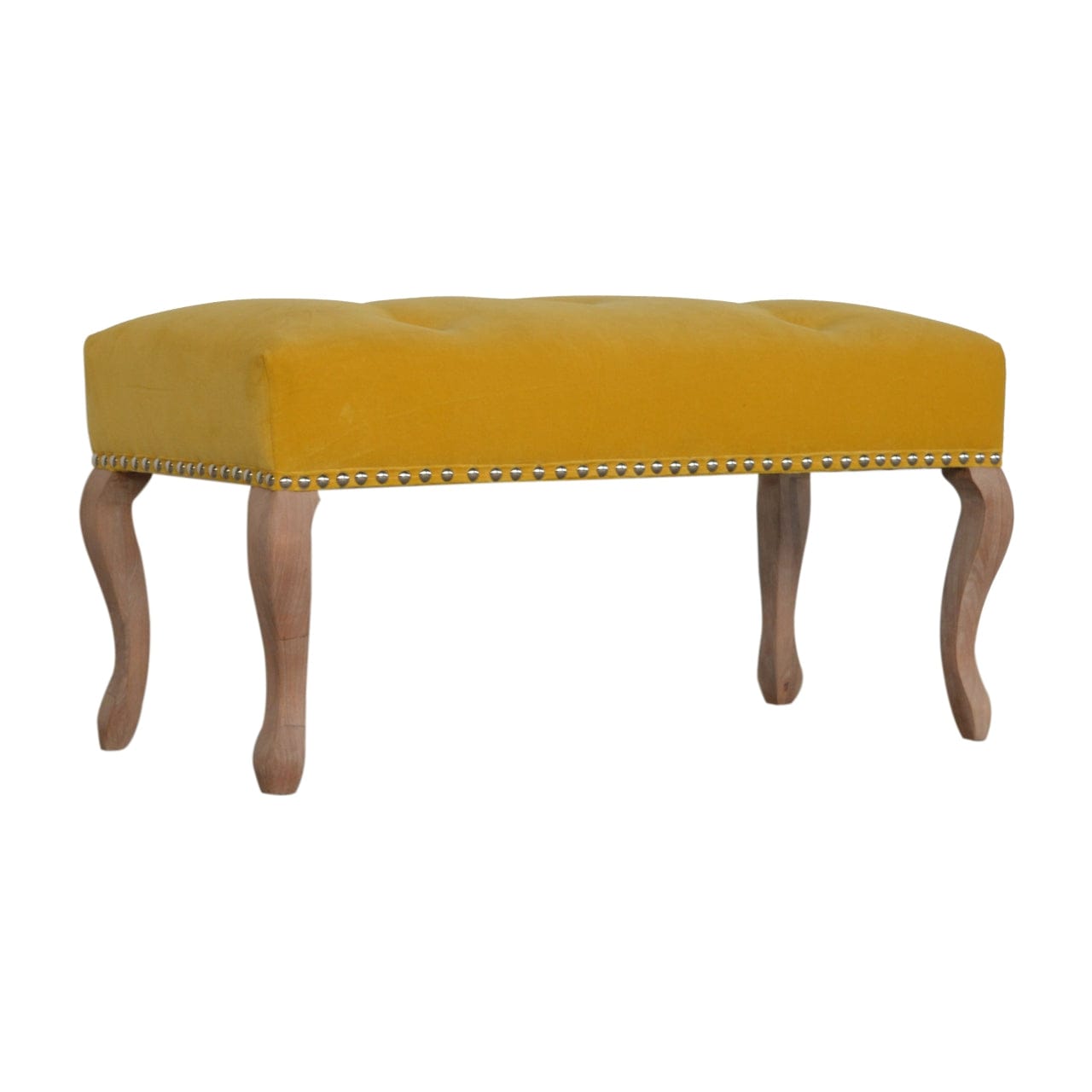 French Style Bench - Solid Mango Wood Seating Furniture for Entryway - product view 2 showing handcrafted solid mango...