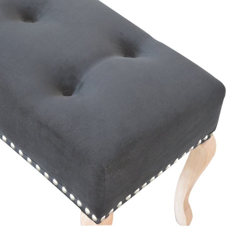French Style Black Velvet Bench - Solid Mango Wood Seating Furniture for Entryway - product view 8 showing handcrafted...