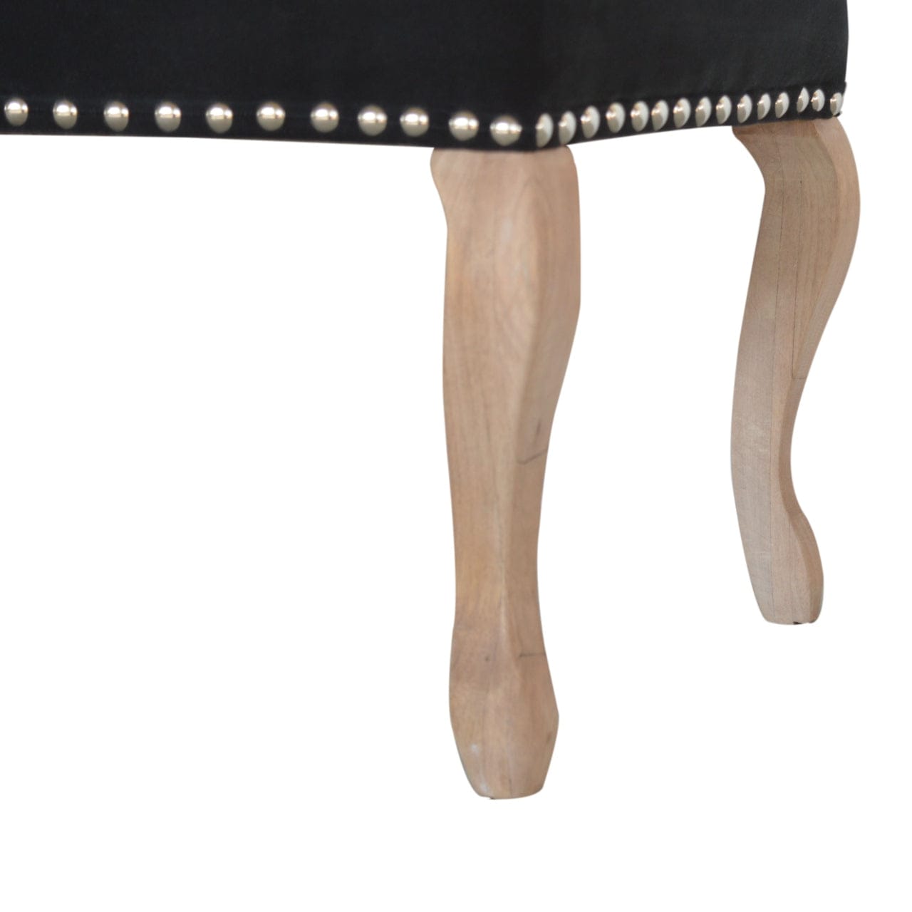 French Style Black Velvet Bench - Solid Mango Wood Seating Furniture for Entryway - product view 7 showing handcrafted...