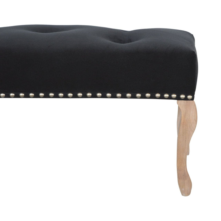 French Style Black Velvet Bench - Solid Mango Wood Seating Furniture for Entryway - product view 5 showing handcrafted...
