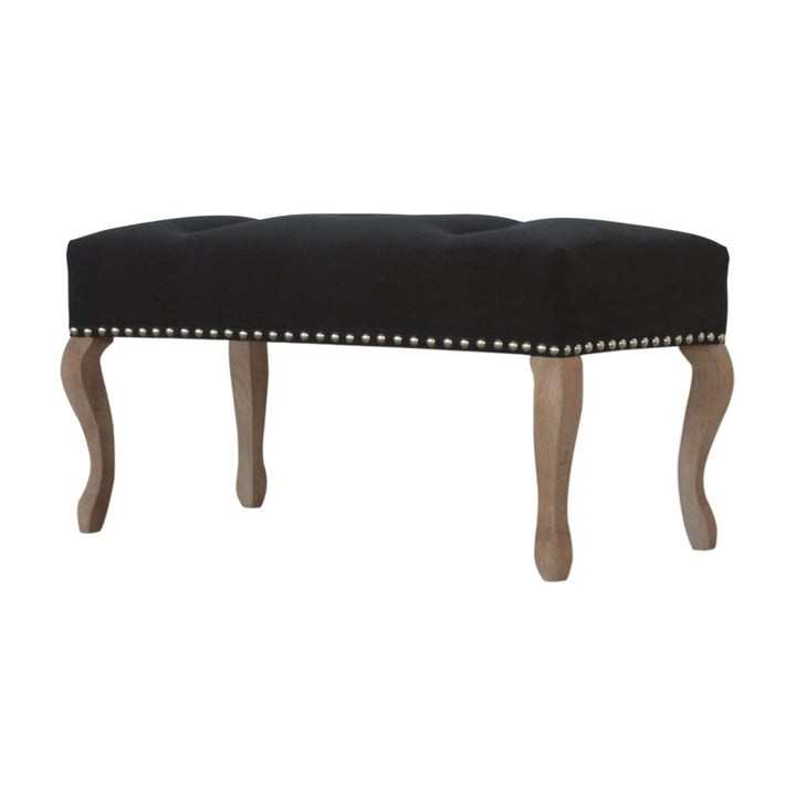 French Style Black Velvet Bench - Solid Mango Wood Seating Furniture for Entryway - product view 2 showing handcrafted...