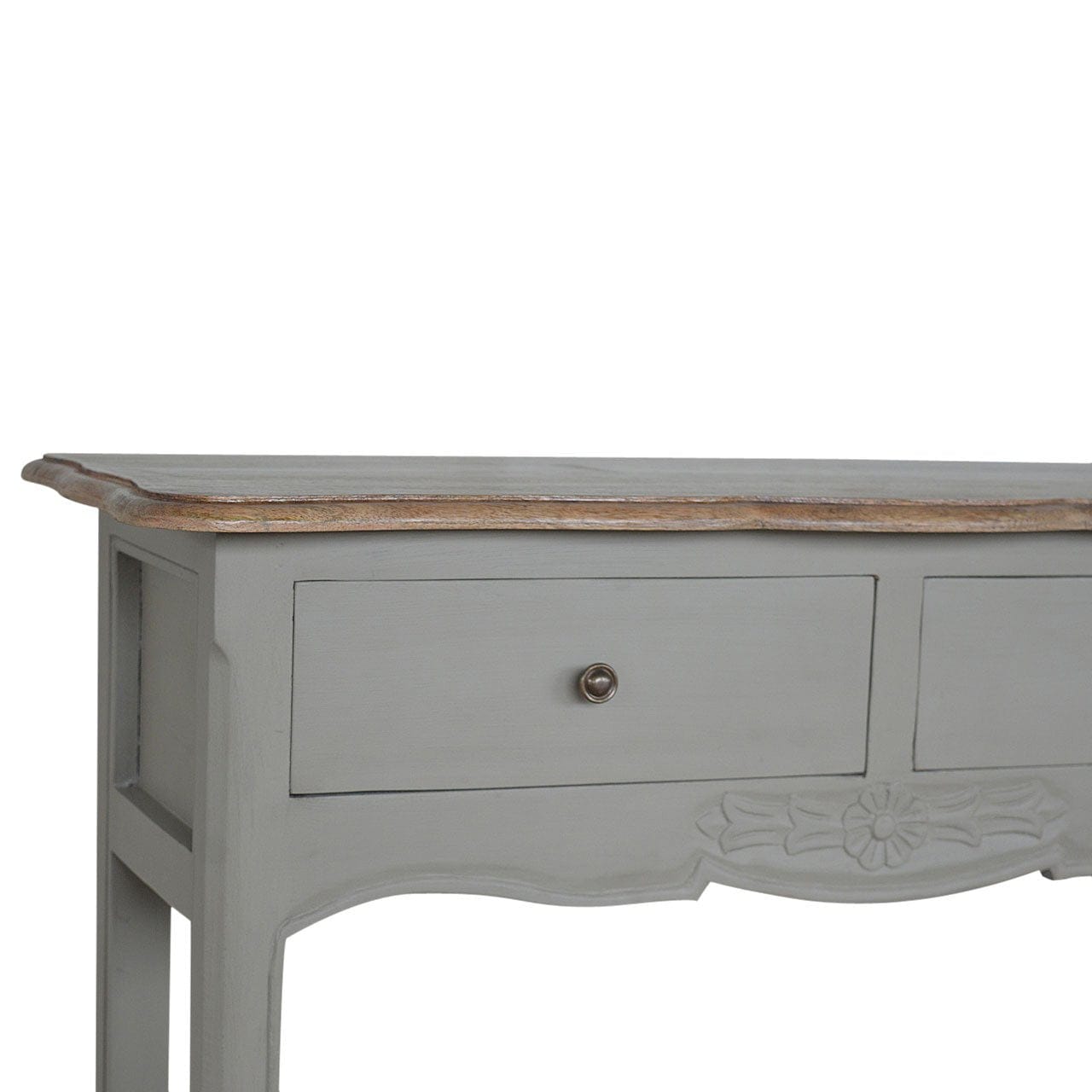 French Style Console Table - Solid Mango Wood Hallway Console for Entryway - product view 2 showing handcrafted solid...