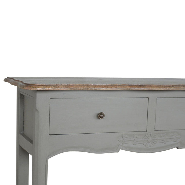 French Style Console Table - Solid Mango Wood Hallway Console for Entryway - product view 2 showing handcrafted solid...