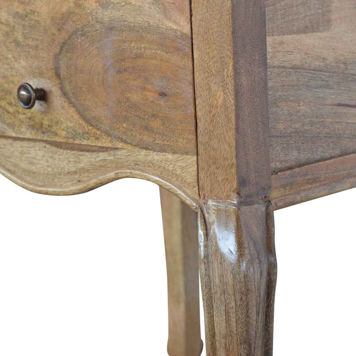 French Style Nightstand - Solid Mango Wood Bedside Table for Bedroom - product view 4 showing handcrafted solid mango...