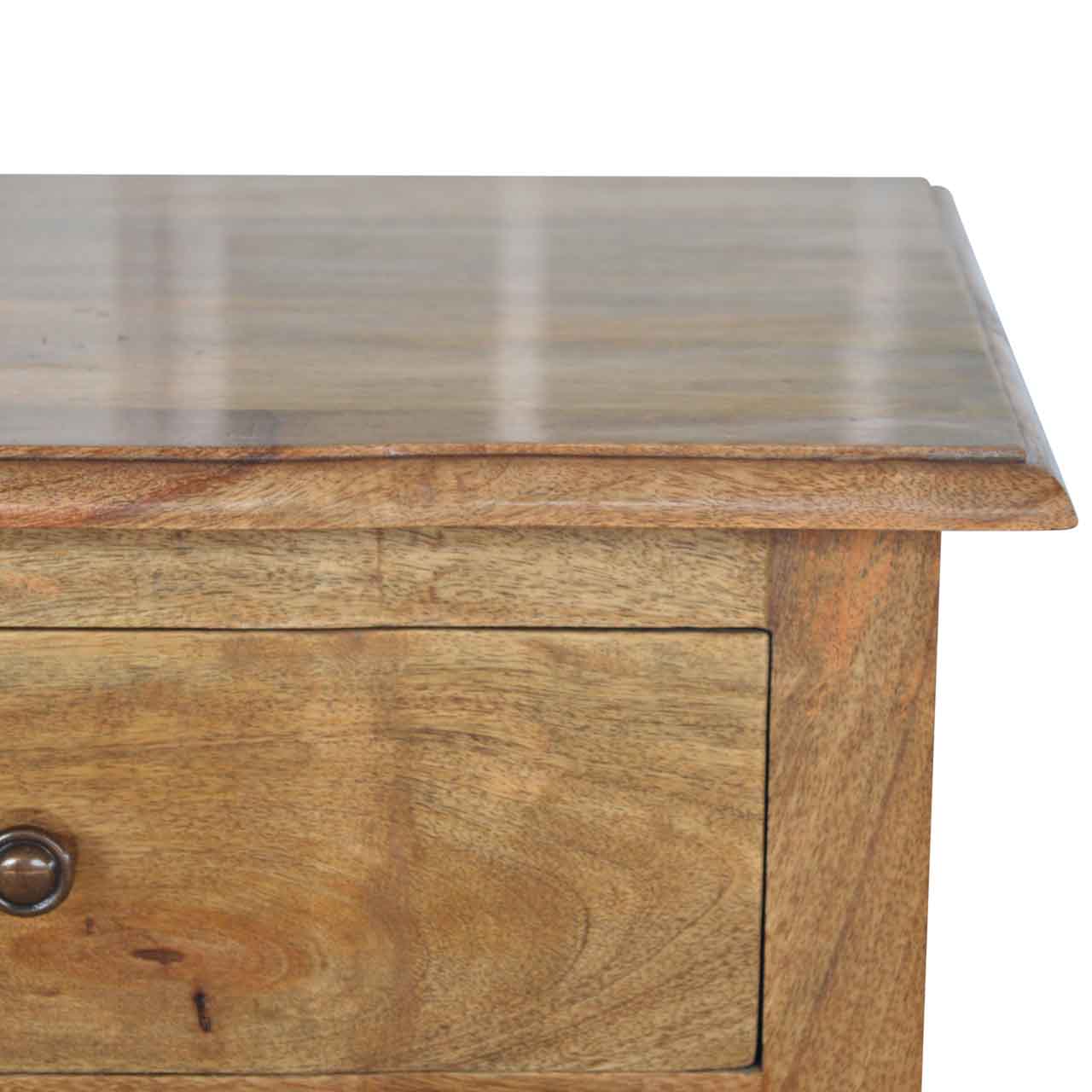 French Style Nightstand - Solid Mango Wood Bedside Table for Bedroom - product view 3 showing handcrafted solid mango...