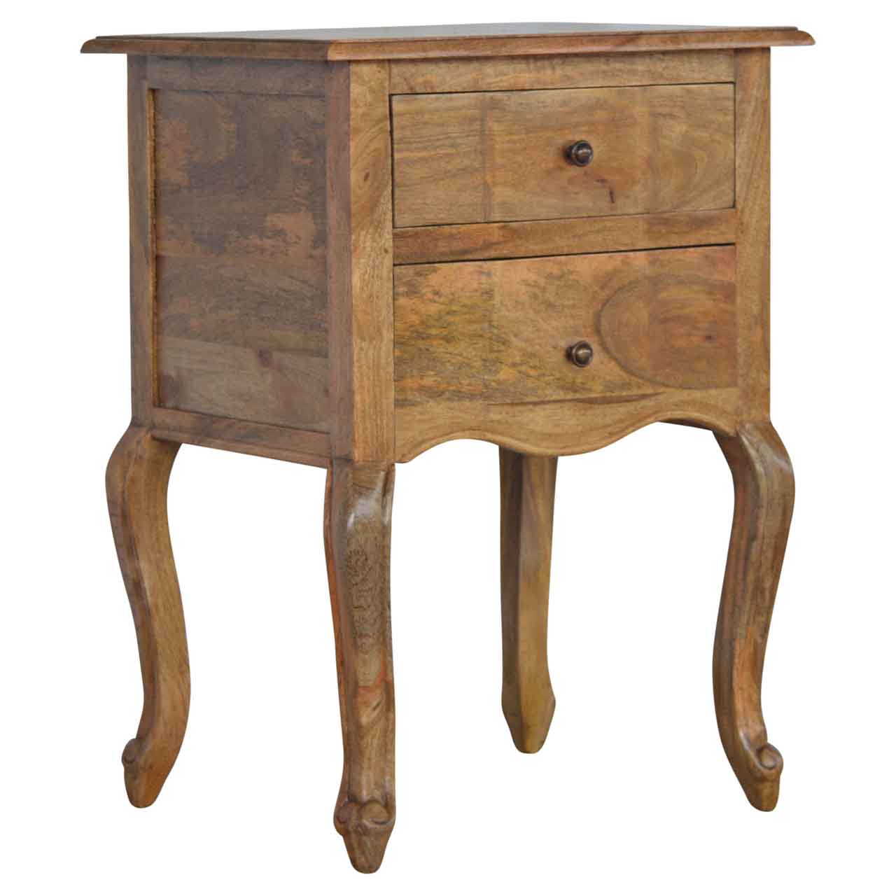 French Style Nightstand - Solid Mango Wood Bedside Table for Bedroom - main view showing handcrafted solid mango wood...