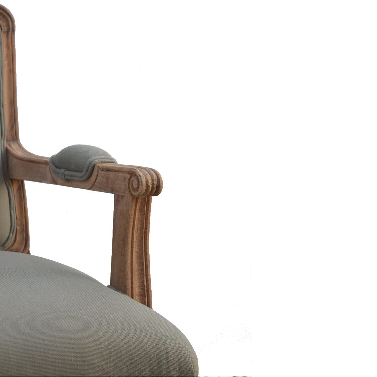 French Style Upholstered Armchair - Solid Mango Wood Accent Chair for Living Room - product view 6 showing handcrafted...
