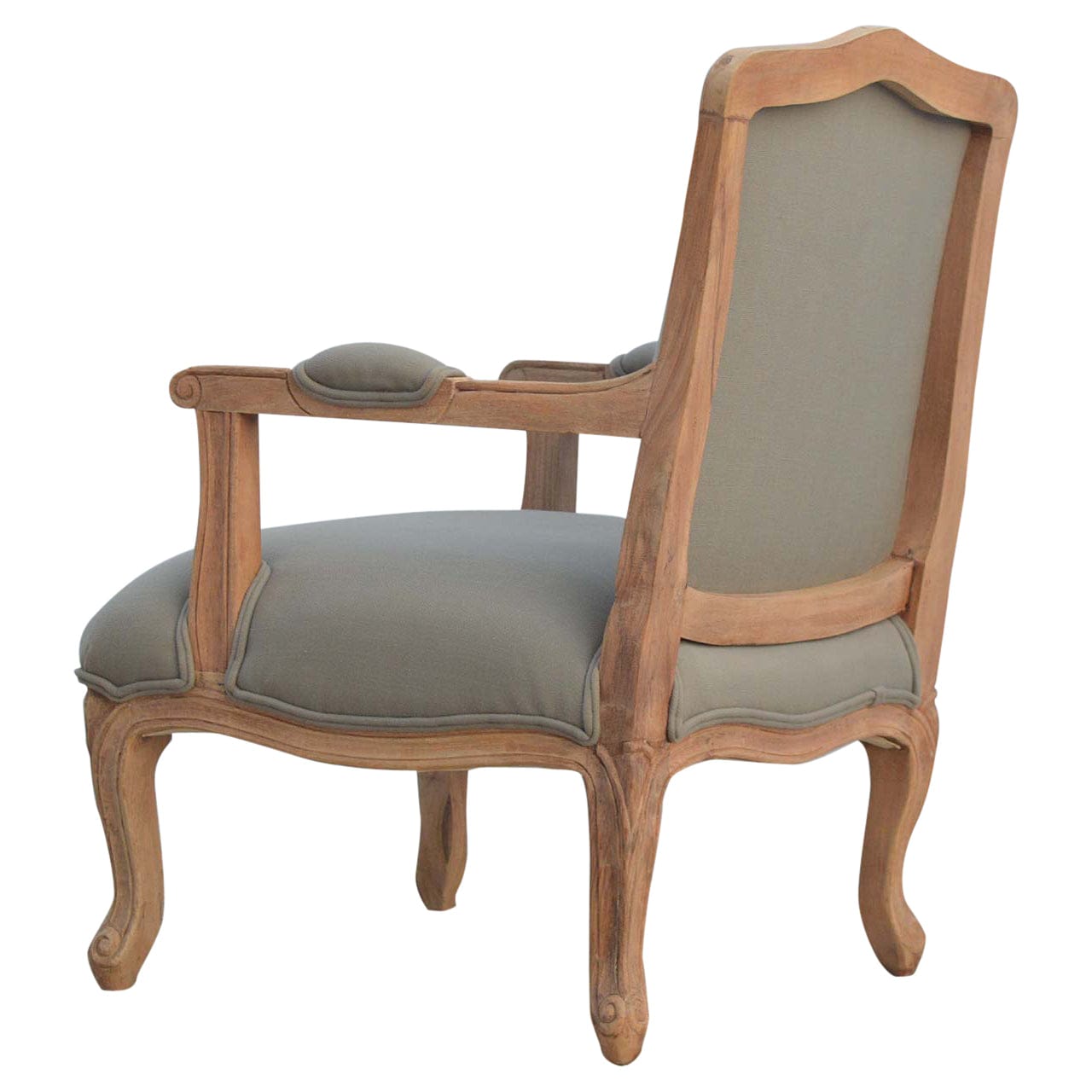French Style Upholstered Armchair - Solid Mango Wood Accent Chair for Living Room - product view 5 showing handcrafted...