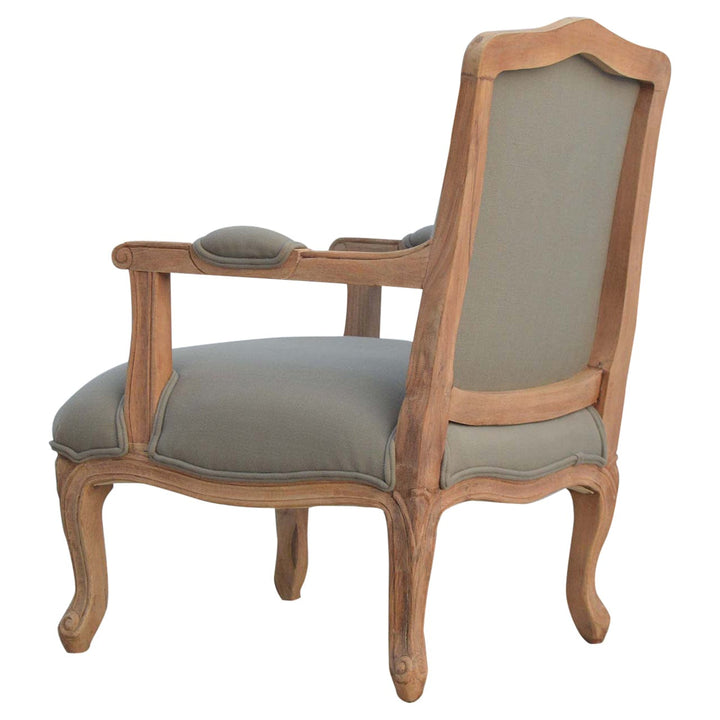 French Style Upholstered Armchair - Solid Mango Wood Accent Chair for Living Room - product view 5 showing handcrafted...